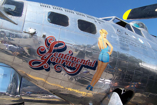
CAF B-17G Sentimental Journey, tours annually from her Mesa, Arizona base. Pinup painting is of Betty Grable.