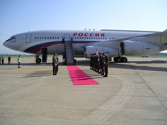 
Honor guard in front of Ilyushin Il-96 on Zagreb Airport, Croatia, during the visit of the Russian president