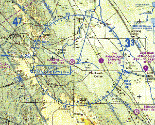 
The Avenal VORTAC shown on a sectional aeronautical chart. Notice the light blue Victor Airways radiating from the VORTAC. (click to enlarge)