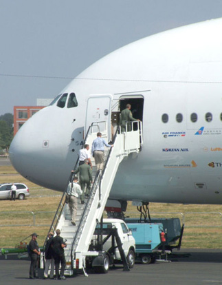 
Boarding an Airbus A380 at the Farnborough Airshow, 2006