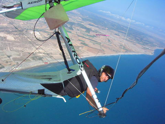 
Flying a powered hang glider over the Cyprus coast.