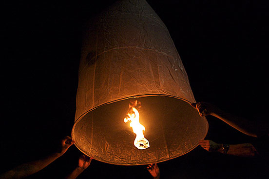 
Release of sky lanterns during Loi Kratong festival in Phuket, Thailand