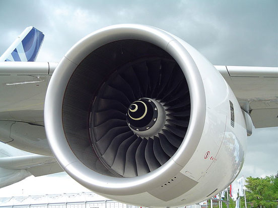 
A Rolls-Royce Trent 900 engine on the wing of an Airbus A380