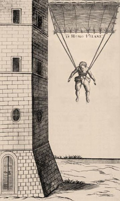 
Faust Vrančić's design for one of the first parachutes in 1595.