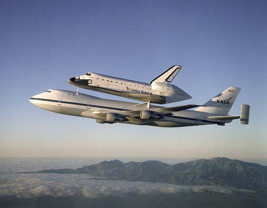 
Space Shuttle Atlantis on a Shuttle Carrier Aircraft.