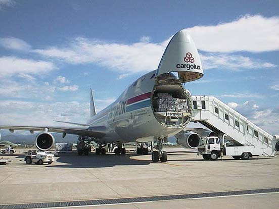 
Cargolux 747-400F with the nose loading door open