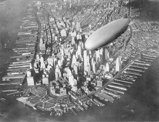 
USS Akron over Manhattan island circa 1932