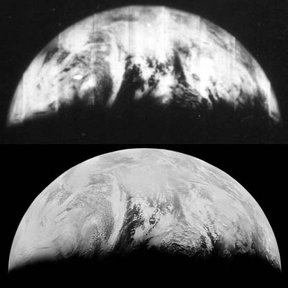 
A detail of an original image at the top, compared to a reprocessed version at the bottom.