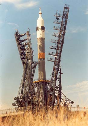 
Soyuz rocket on launch pad.