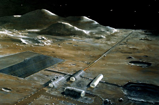 
An artist's conception of an electromagnetic catapult on the Moon