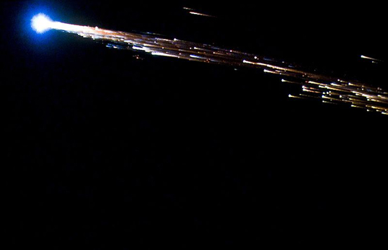 
ATV Jules Verne as it re-enters Earth's atmosphere in a controlled burn-up after undocking from ISS.